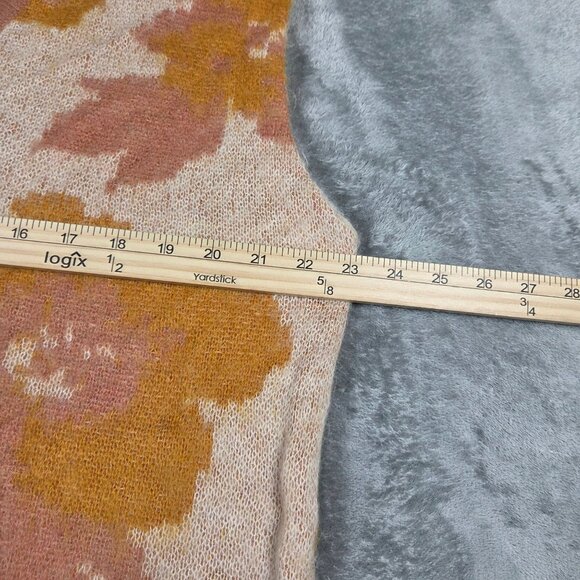 Anthropologie Maeve Sweater Vest Small Orange Plunging Loopy Floral Oversized - Picture 8 of 9